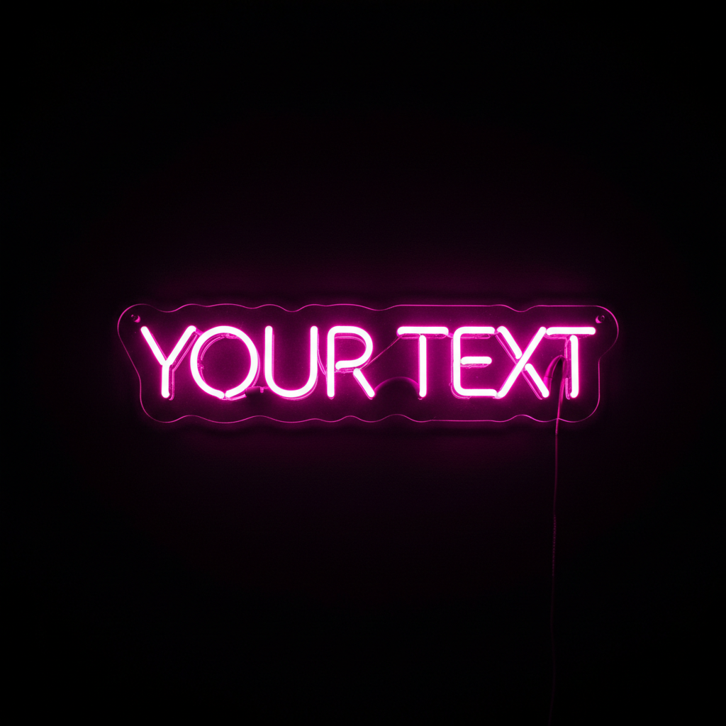 Custom neon sign glowing in pink light